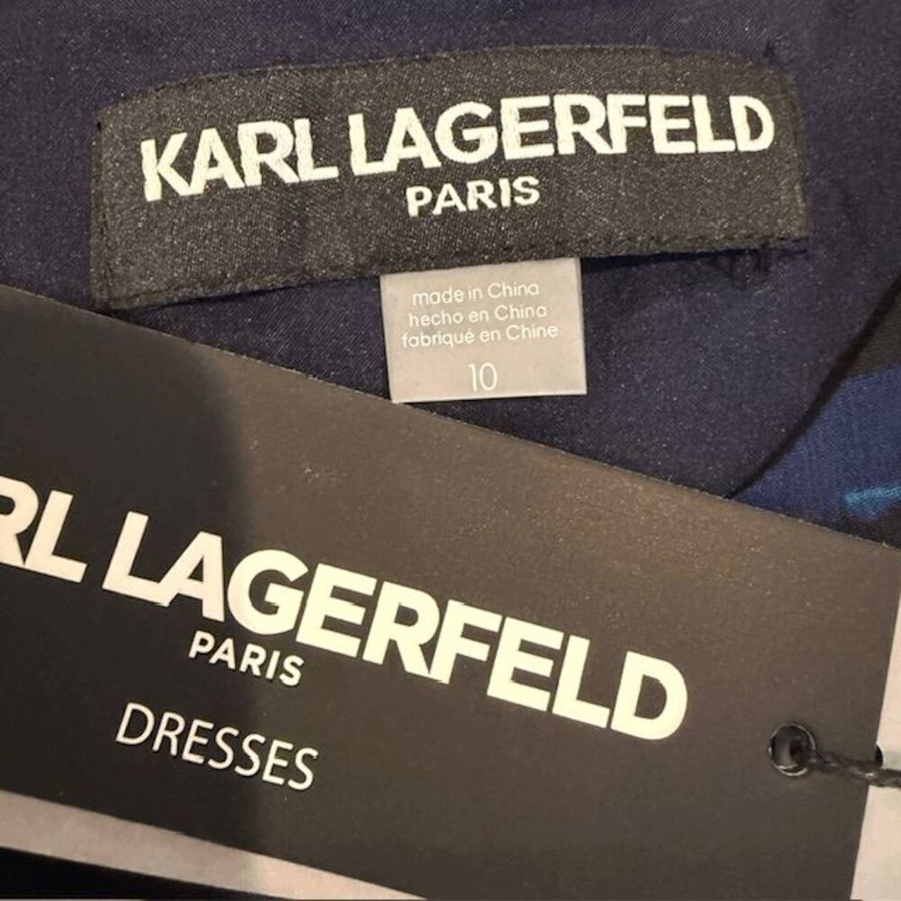 NWT Karl Lagerfeld Navy Floral Shift Dress Short Ruffle Flutter Sleeve‎ Size 10 - Picture 6 of 13